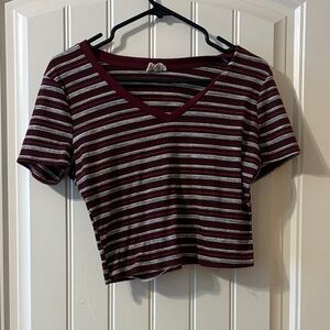 Sky and Sparrow Maroon and White Striped Crop Top